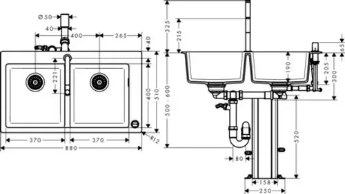 hansgrohe C51 C51-F770-10 Spülencombi 370/370 Select Chrom, 43221000, Artikel in Kategorie
